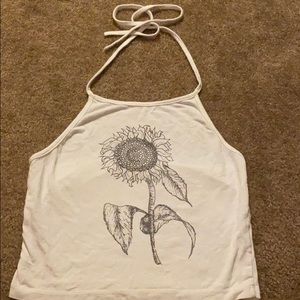 White sunflower halter crop top